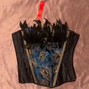 Black and Blue Feathered Corset